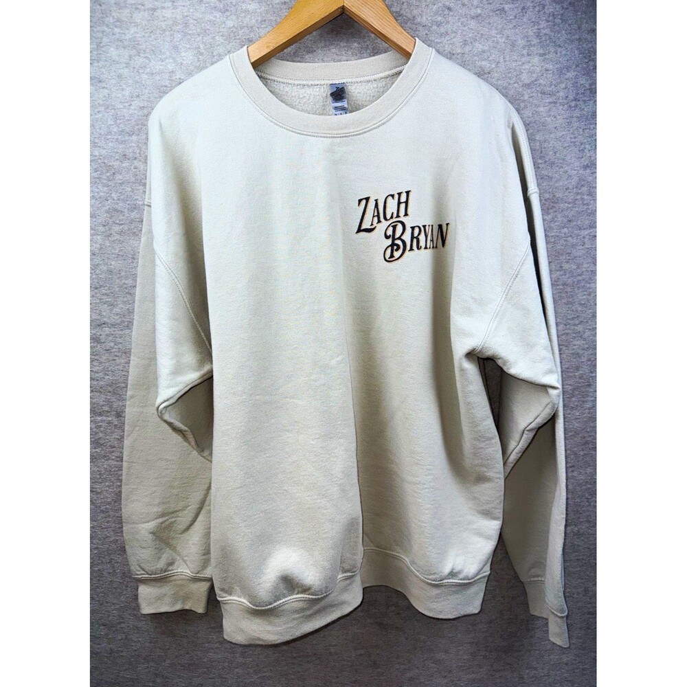 Gildan Heavy Blend XL Beige Crewneck Fleece Pullover Zach Bryan Merch Graphic